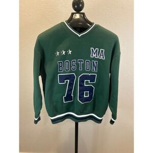 Charlotte Russe Boston MA 76 Green V Neck Long Sleeve Athletic Sweatshirt